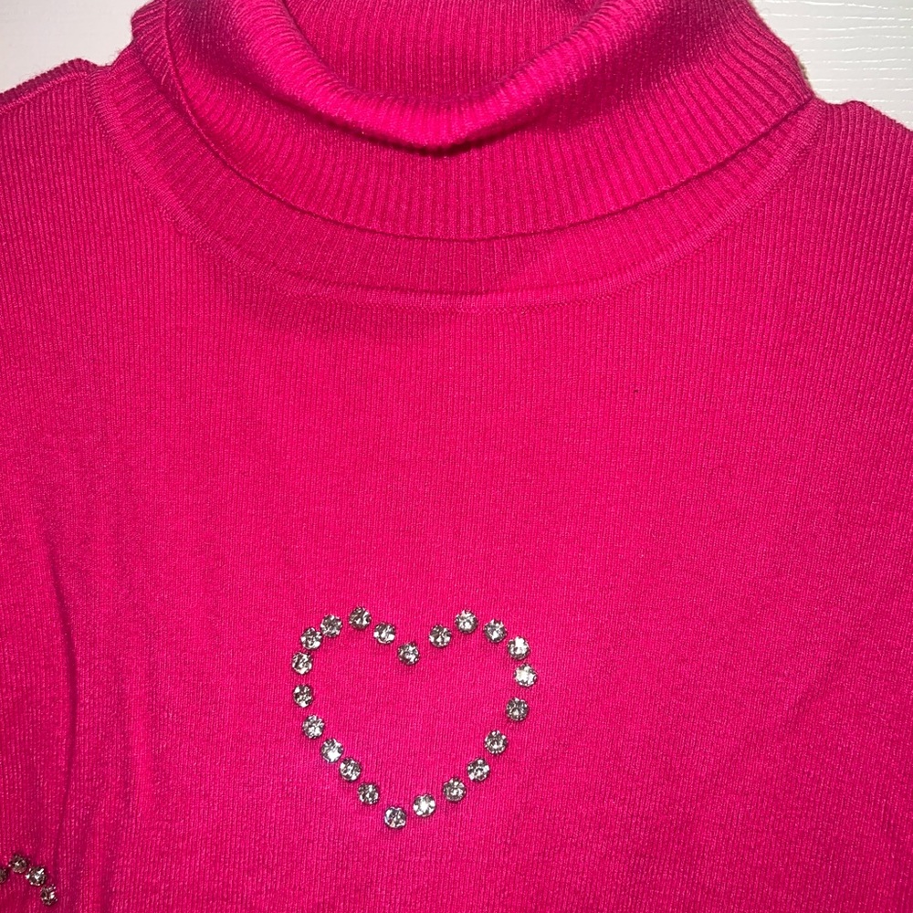 Ann Taylor Fuchsia Turtleneck Sweater with Heart Detail